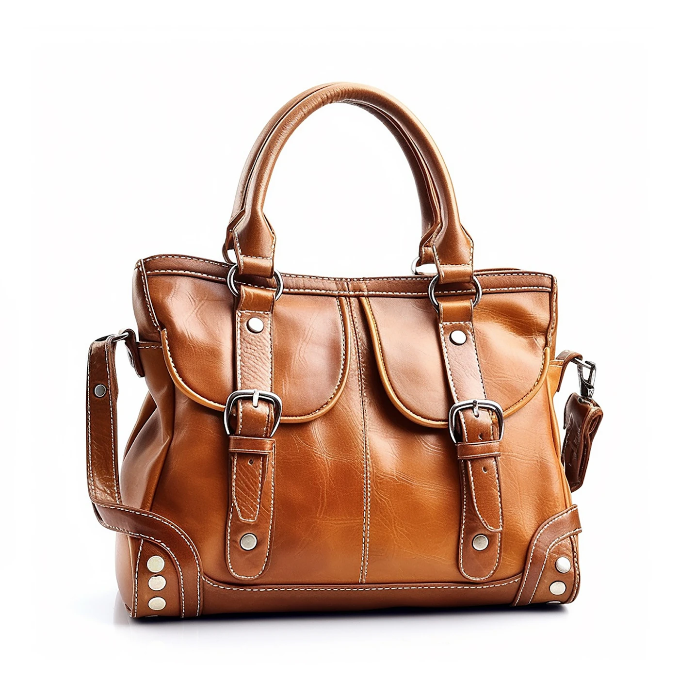 Borsa marrone su fondo bianco